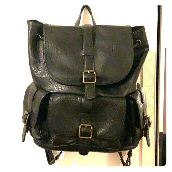 Faux leather black backpack